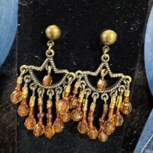 Elegant Gold and Brown Chandelier Earrings